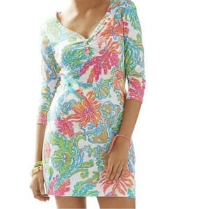 Lilly Pulitzer T-Shirt Dress Palmetto Tropical Floral 3/4 Sleeve Cotton XS
